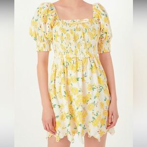 Free the Roses Women's Floral Embroidery Mini Dress LARGE